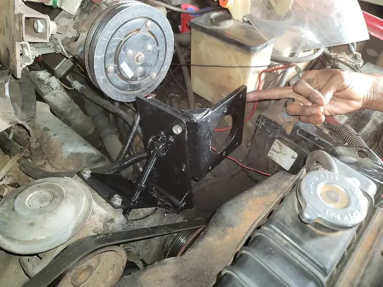 Welding work in progress in an engine bay