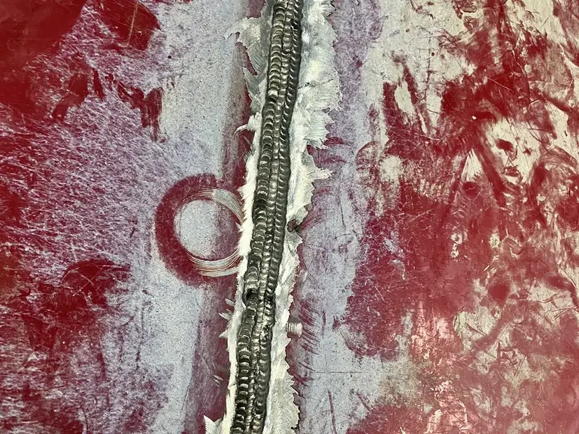 Close up of a finished weld bead