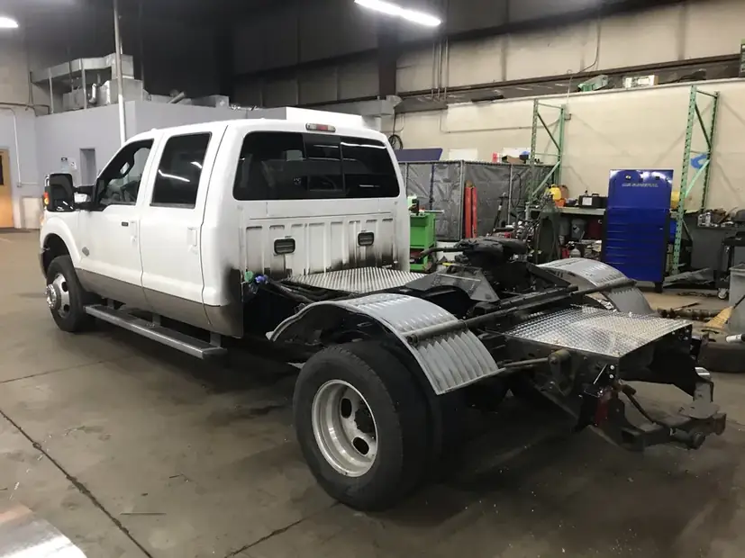 Truck chassis with frame work in progress