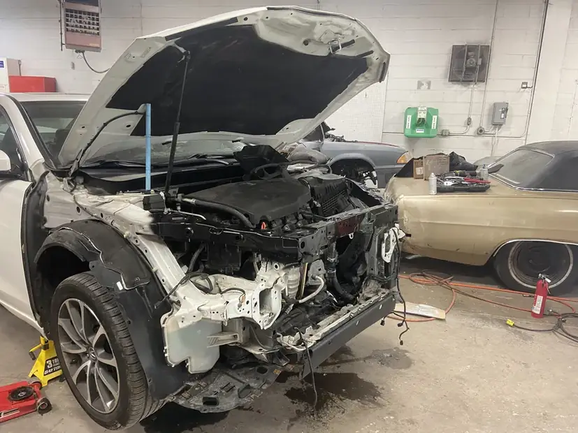 Front end stripped back after collision damage
