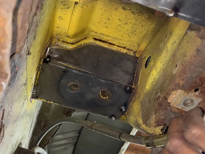 Frame section with a new plate welded in where the mount had rotted