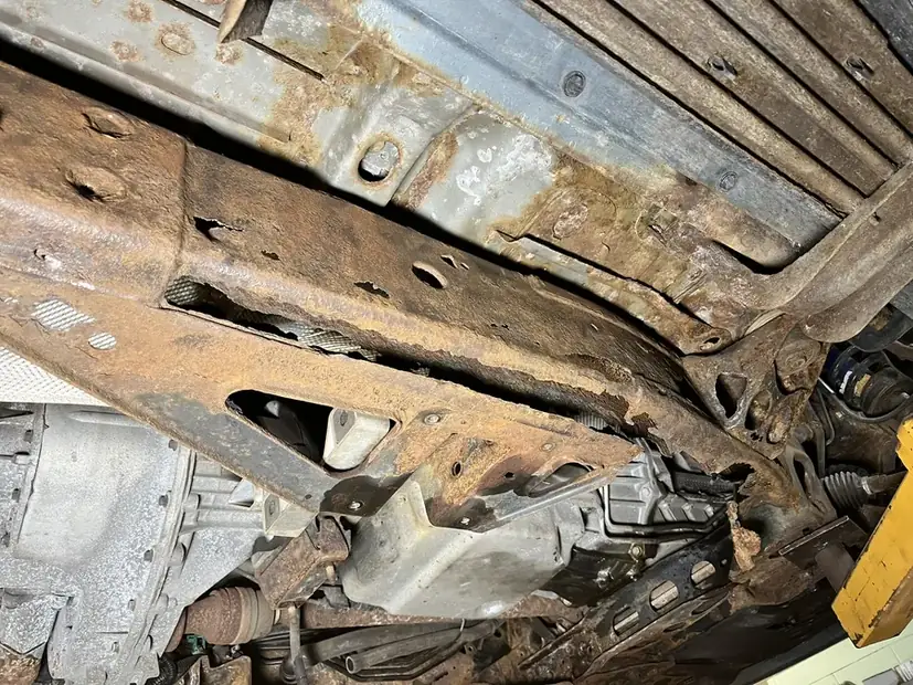 Corrosion running along the seam of a frame rail