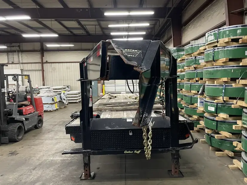 Trailer deck and frame being worked on