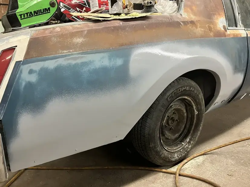 Classic car panel prepared for paint