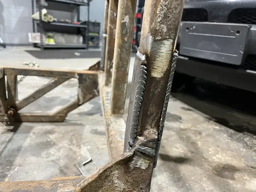 Welded joint on a fabricated steel post