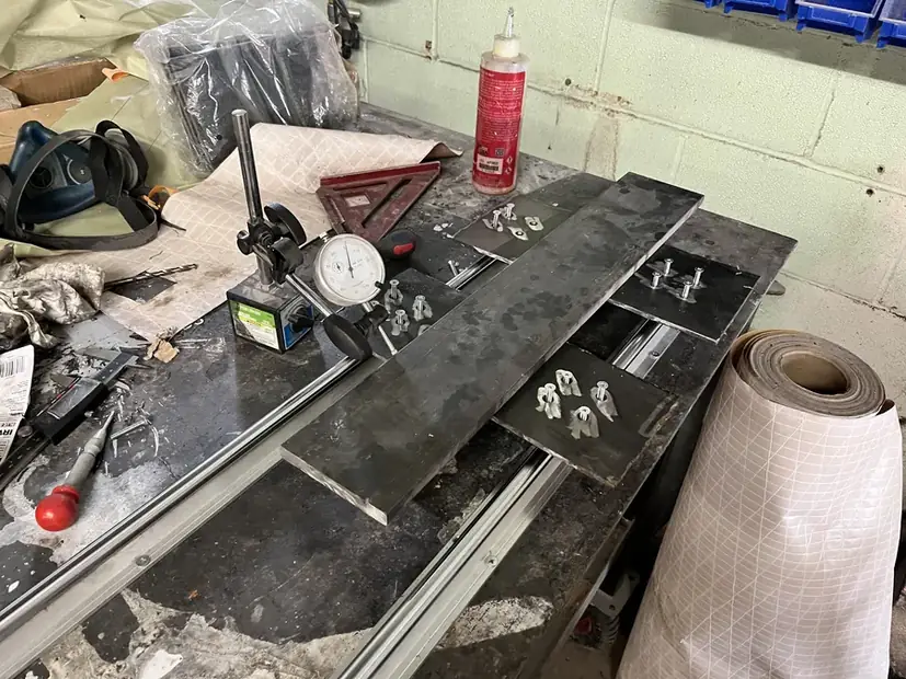 Steel stock on the fabrication bench