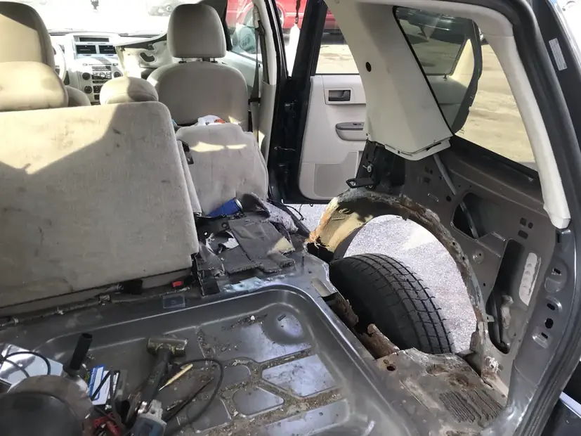 Vehicle stripped down in the shop